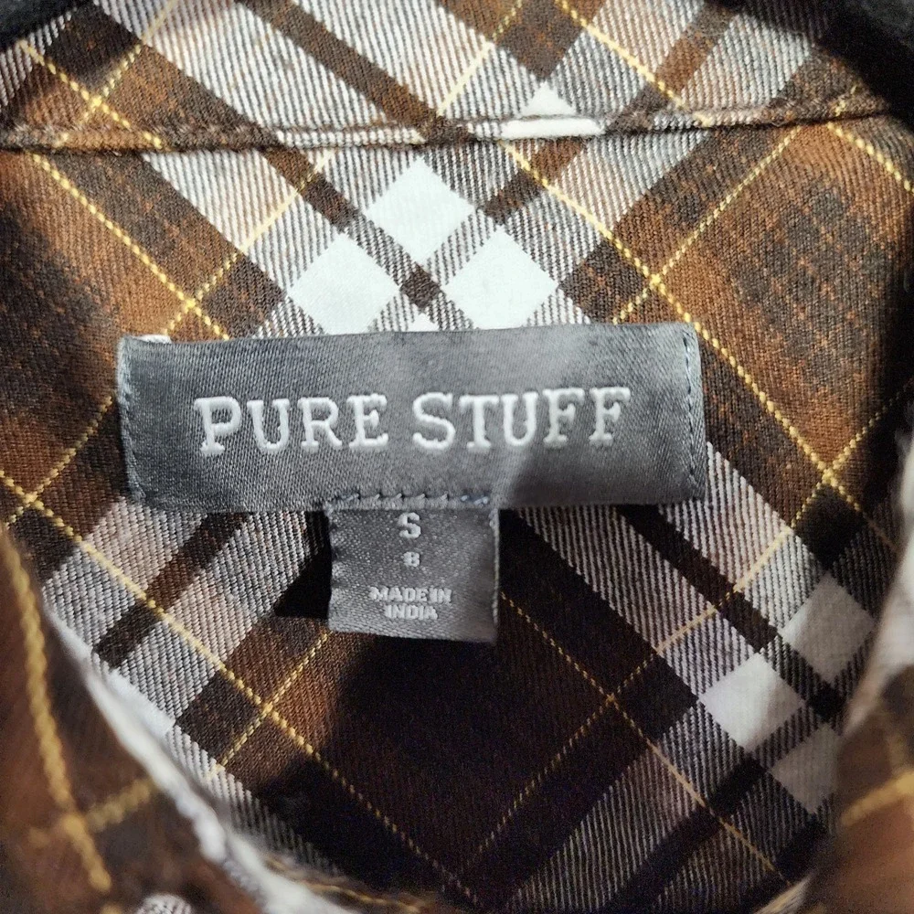 Pure Stuff Boys Button Brown Flannel Shirt Size 8‎ Large Long Sleeve NWT